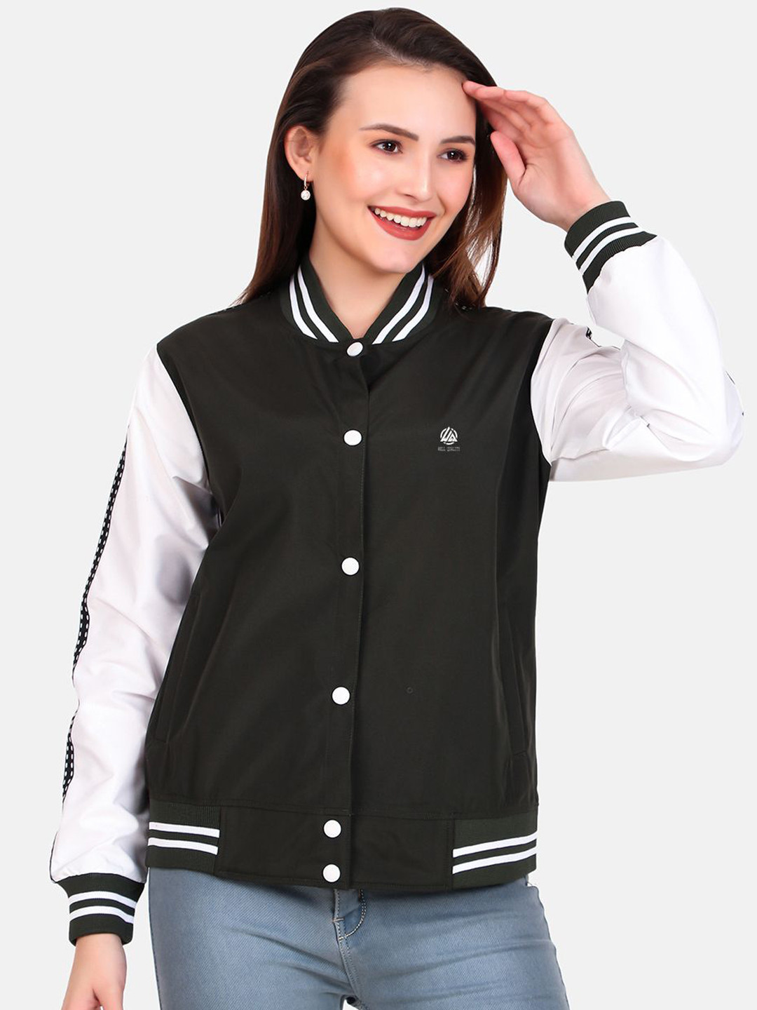 

WELL QUALITY Women Colourblocked Windcheater Training or Gym Sporty Jacket with Embroidered, Black