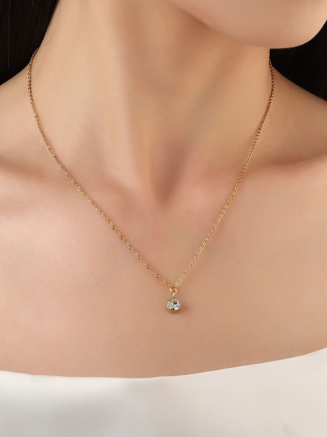 

SALTY Gold-Plated Artificial Stones Studded Circular Pendant With Chains