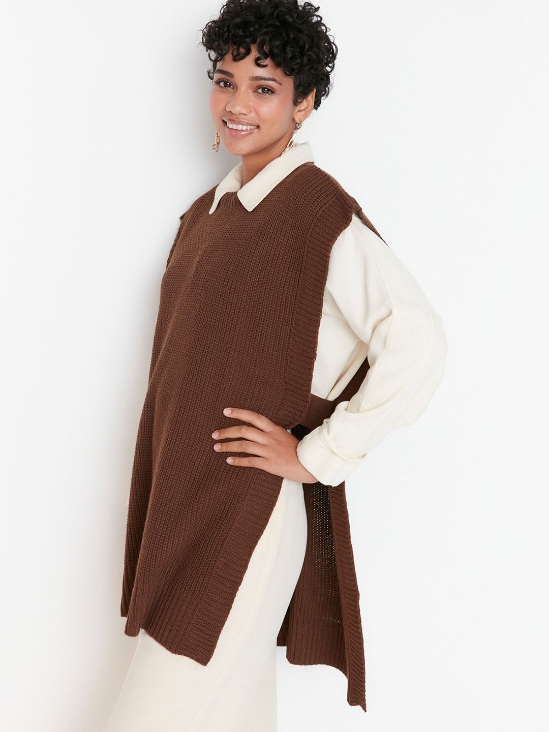 

Trendyol Women Longline Sweater Vest, Brown