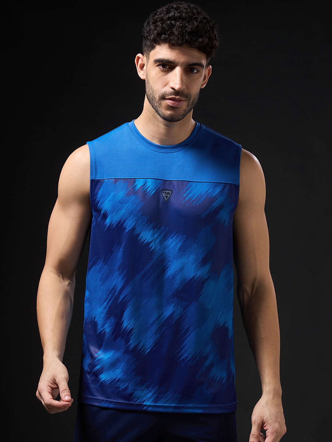 

Technosport Printed Slim Fit Round Neck Sports Innerwear Vest with TECHNOCOOL+, Blue