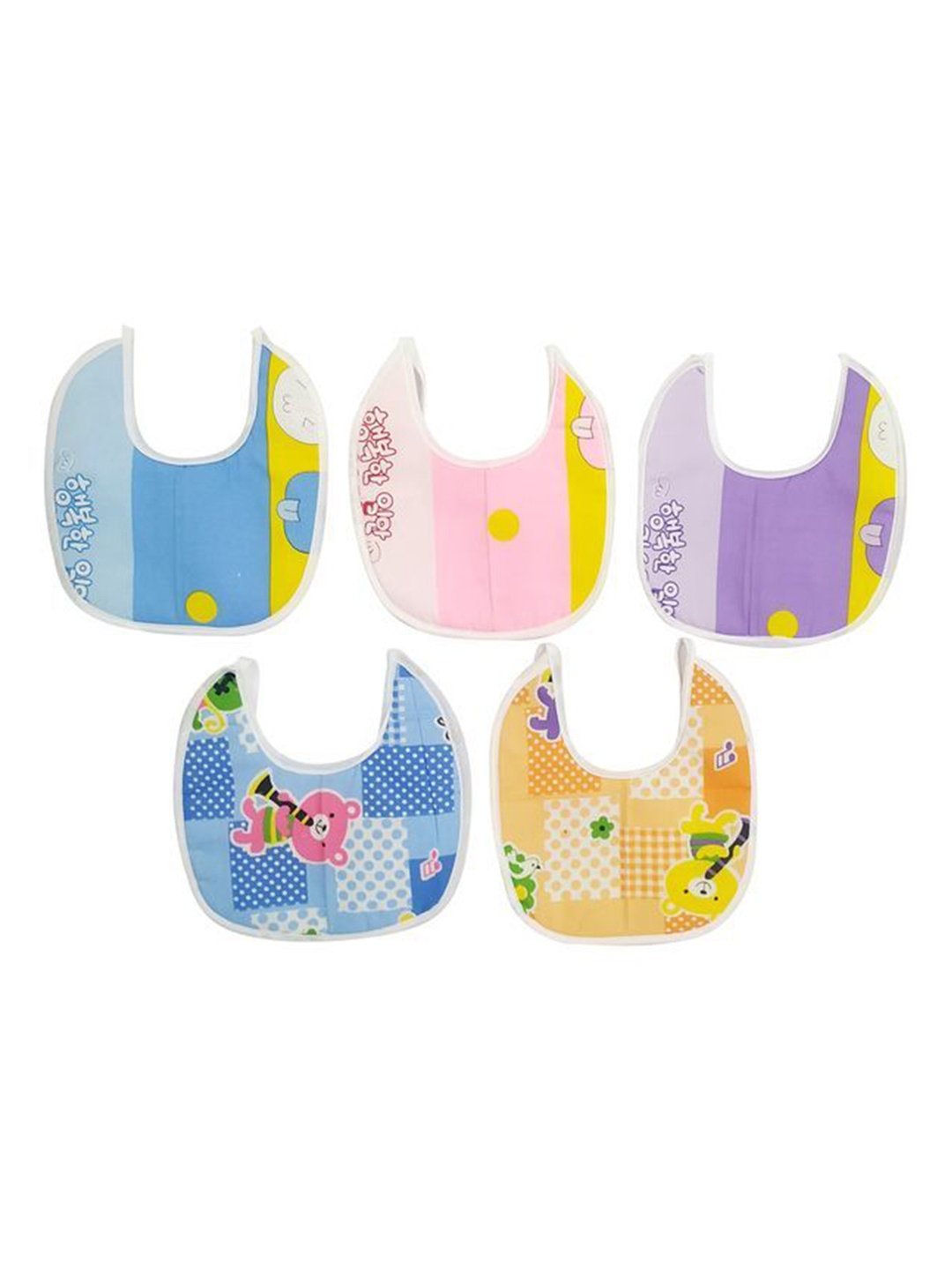 

BAESD Infants Pack Of 5 Assorted Printed Pure Cotton Bibs, Blue