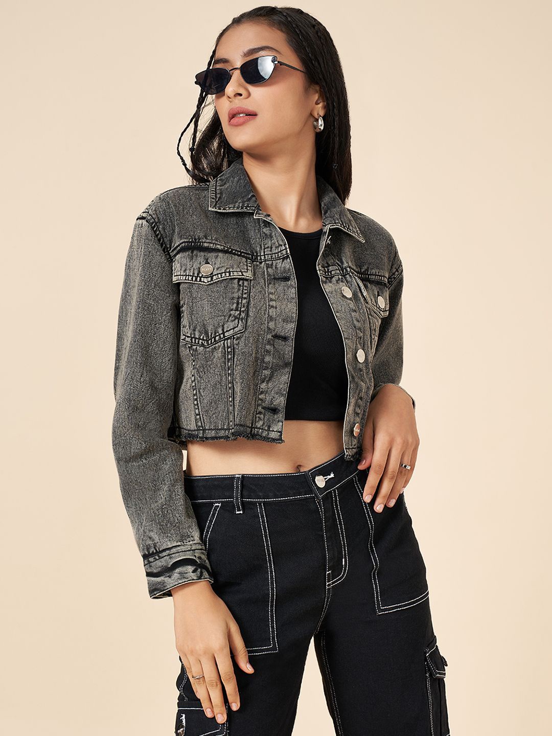 

Coolsters by Pantaloons Cotton Shirt Style Crop Top, Black
