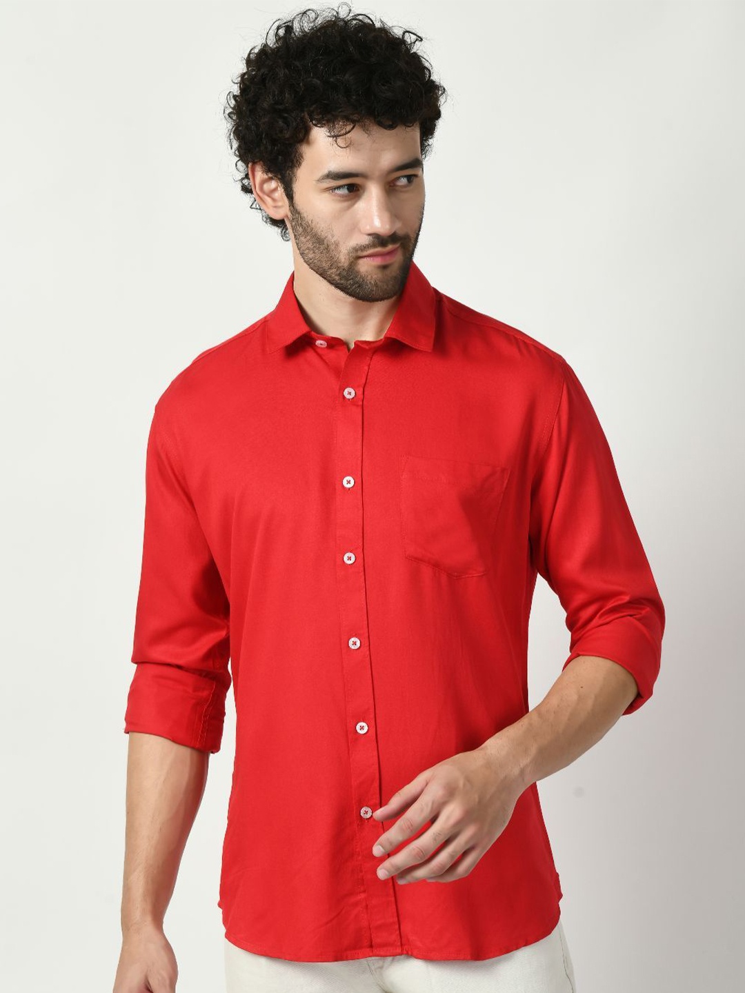 

PEBCO Men Classic Slim Fit Opaque Casual Shirt, Red