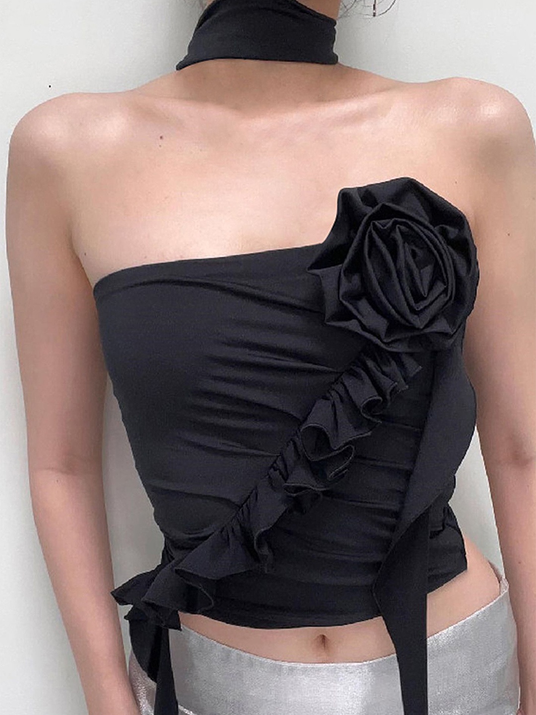 

LULU & SKY One Shoulder Tube Crop Top, Black