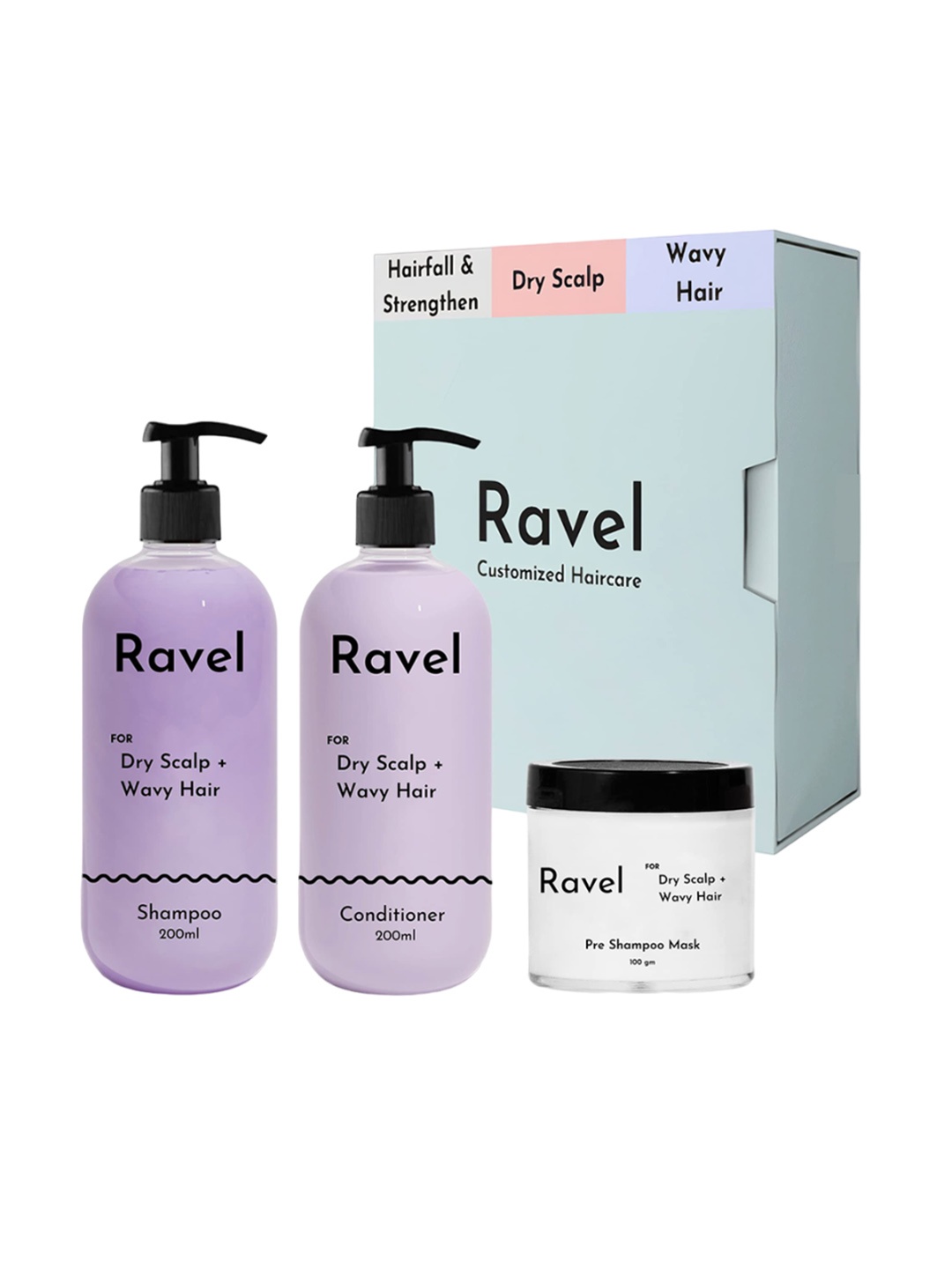 

Ravel Hair Fall Control Shampoo Conditioner & Pre Shampoo Scalp Mask Combo, Purple