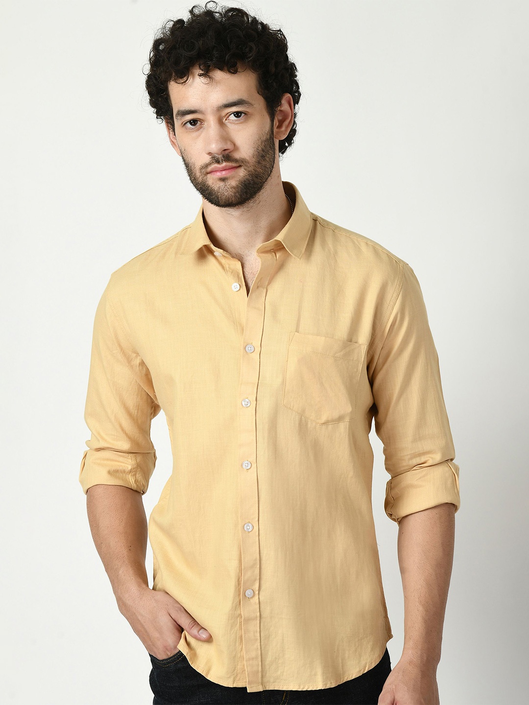 

PEBCO Men Classic Slim Fit Opaque Casual Shirt, Beige