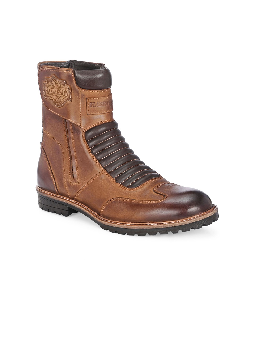 

Harrytech London Men Textured Biker Boots with rugged sole, Brown
