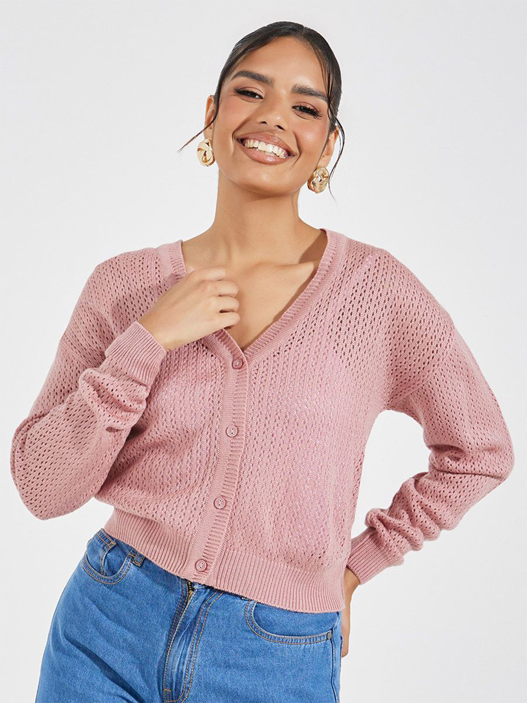 

Styli Women Regular Length Regular Fit Cardigan, Pink