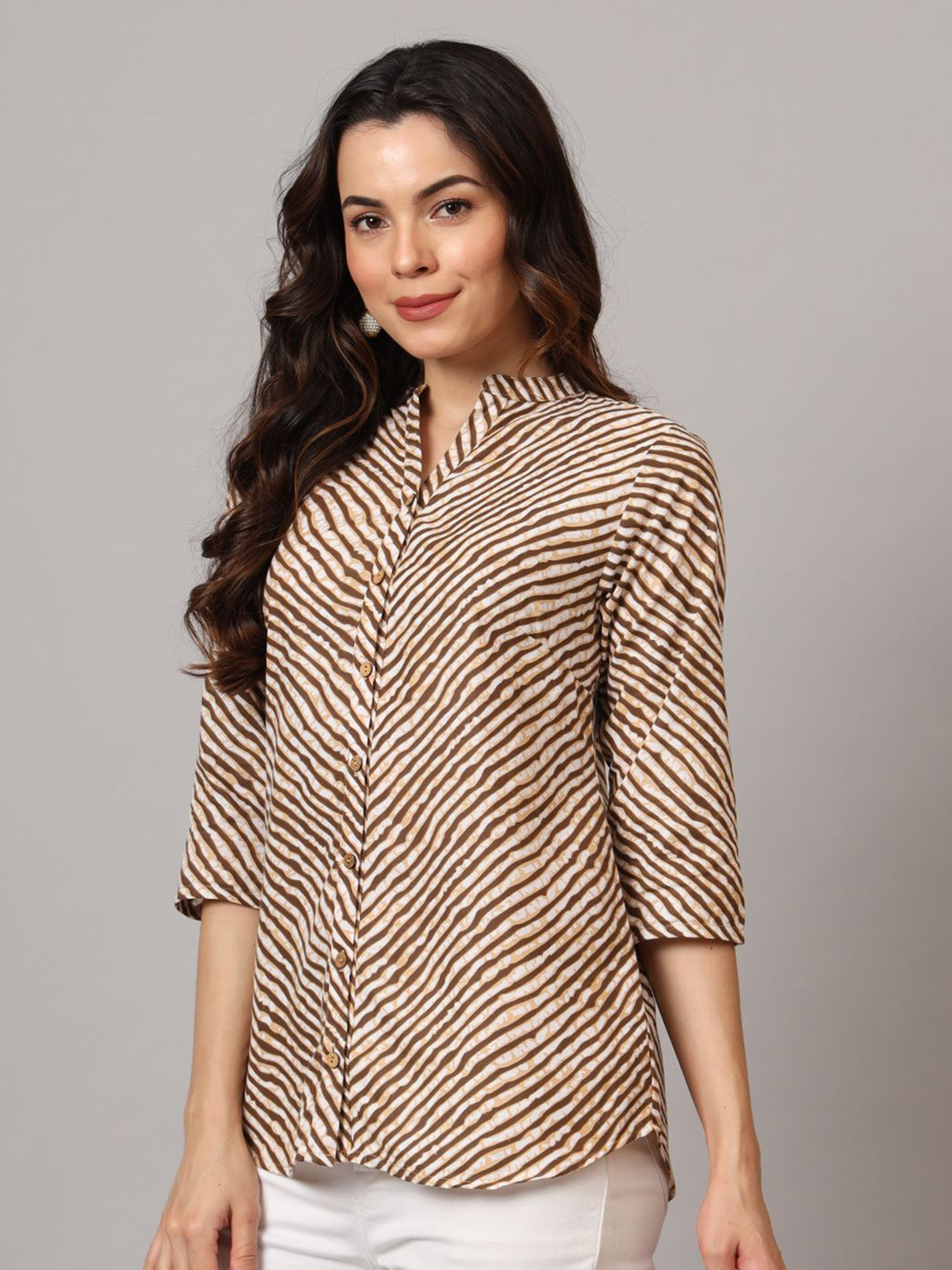 

Anouk Rustic Mandarin Collar Printed Tunic, Yellow