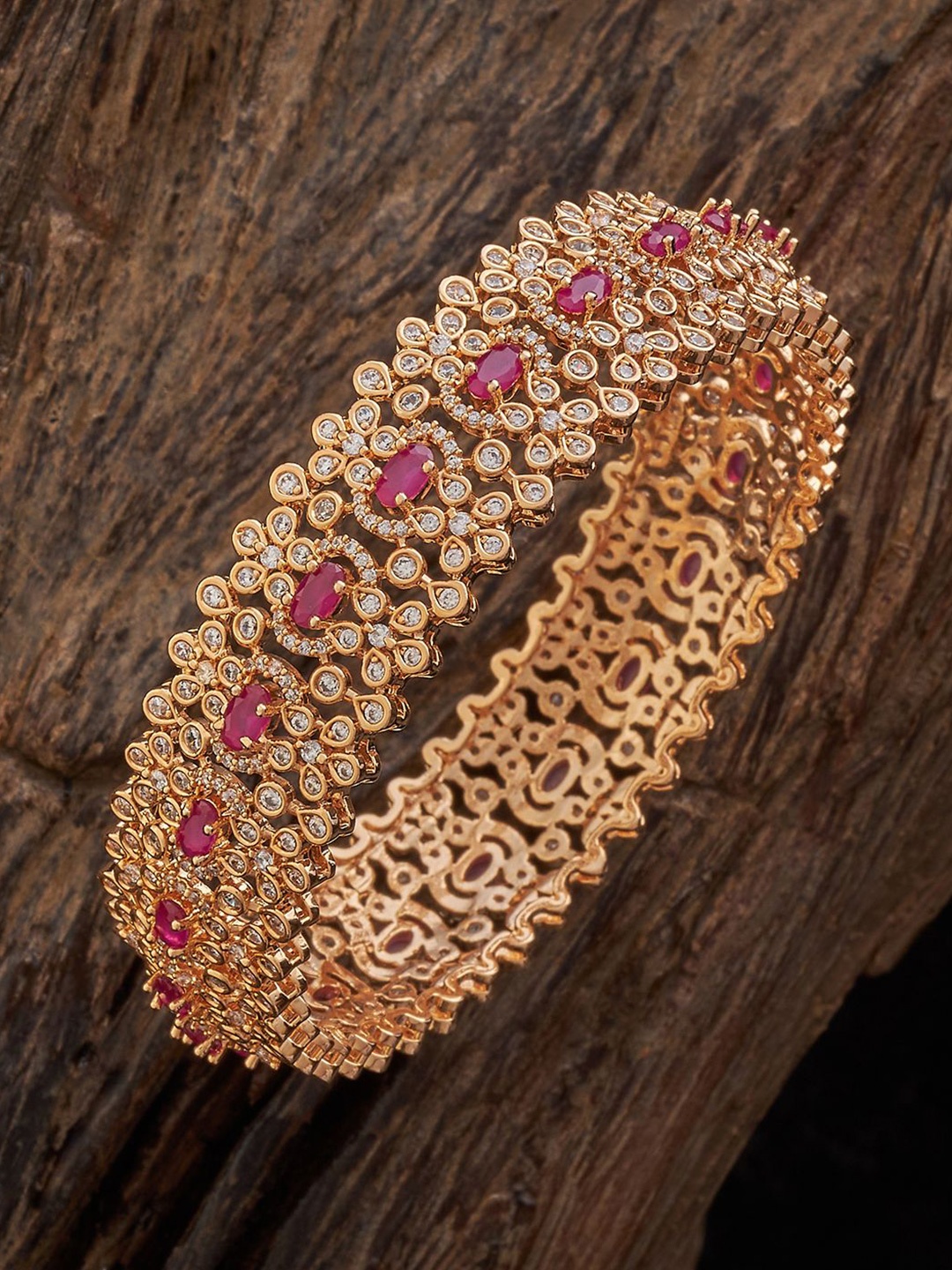 

Kushal's Fashion Jewellery Gold-Plated CZ Studded Bangle