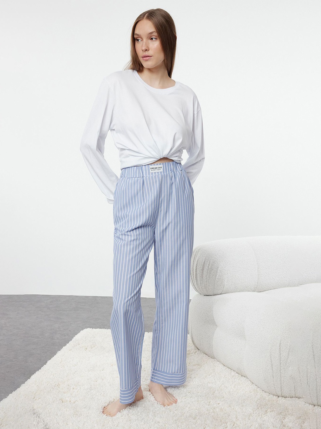 

Trendyol Women High-Rise Striped Lounge Pant, White