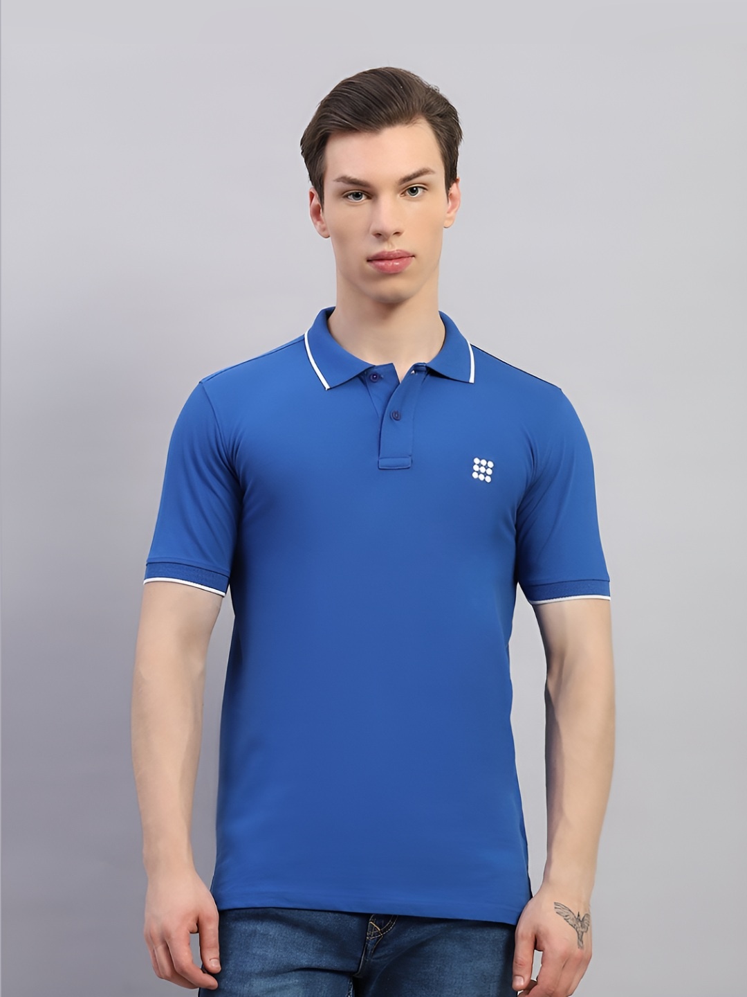 

rock.it Men Solid Polo Collar Cotton T-shirt, Blue