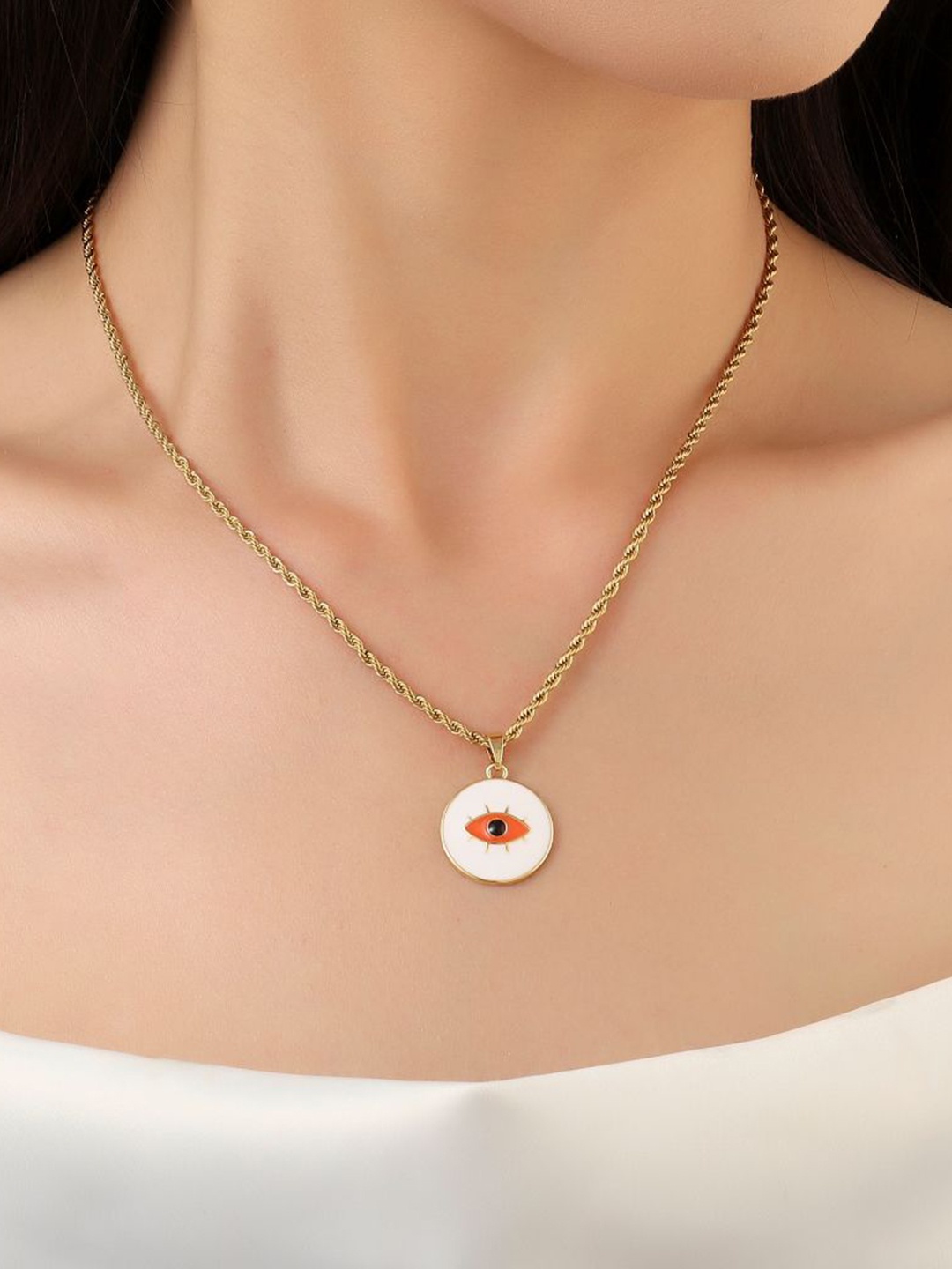 

SALTY Circular Stainless Steel Pendants with Chains, Gold