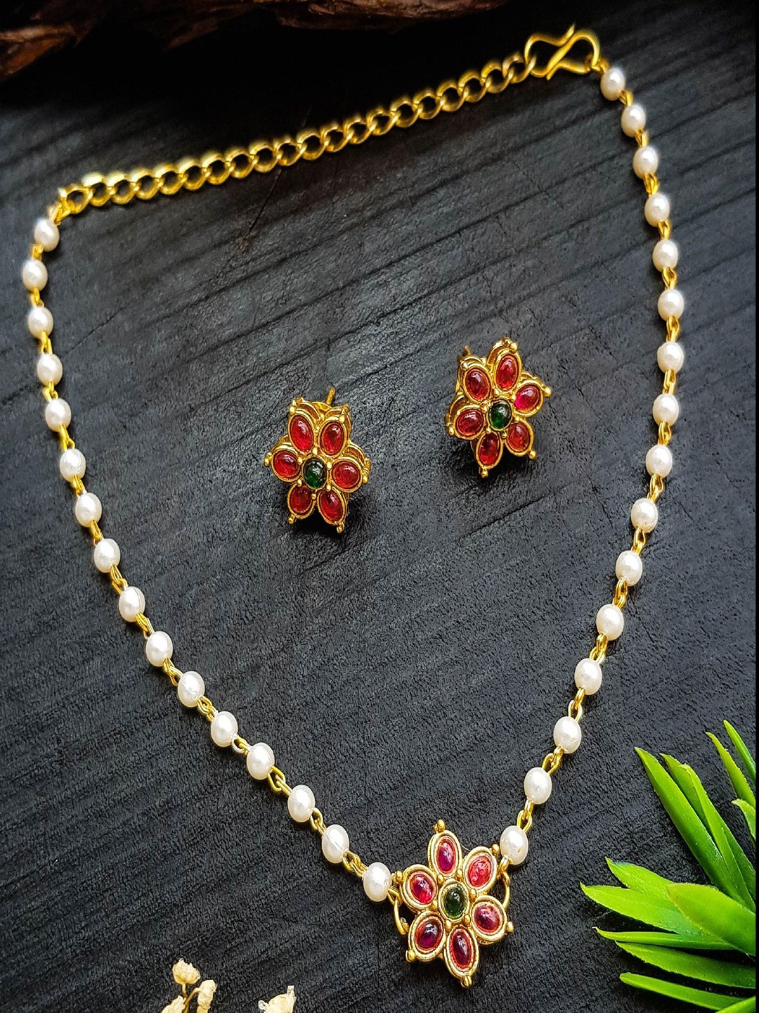 

GRIIHAM Gold-Plated CZ Studded Necklace and Earrings