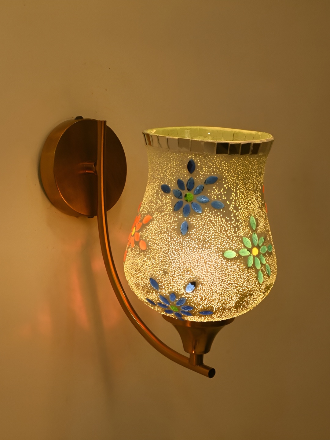 

Afast White & Green Floral Printed Glass Contemporary Cylinder Shaped Wall Lamp