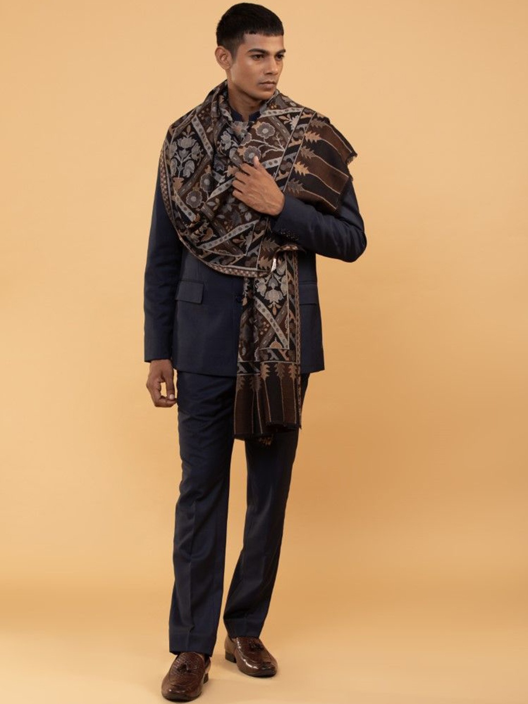 

MODARTA Luxury Wrap Floral Printed Woolen Shawl, Brown