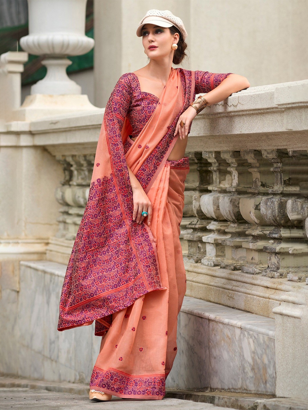 

MySilkLove Floral Printed Handloom Saree, Orange