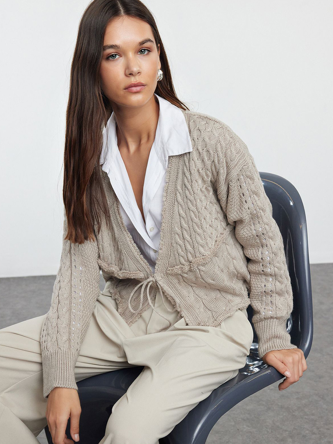 

Trendyol Women Cable Knit Cardigan, Beige