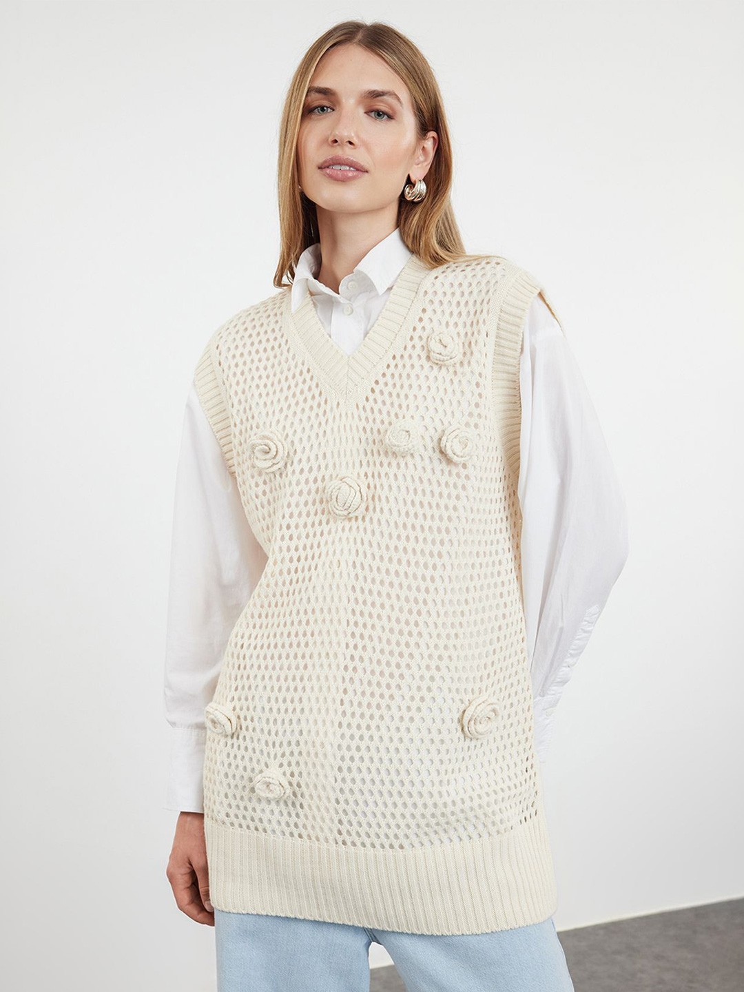 

Trendyol Women Longline Sweater Vest, Off white