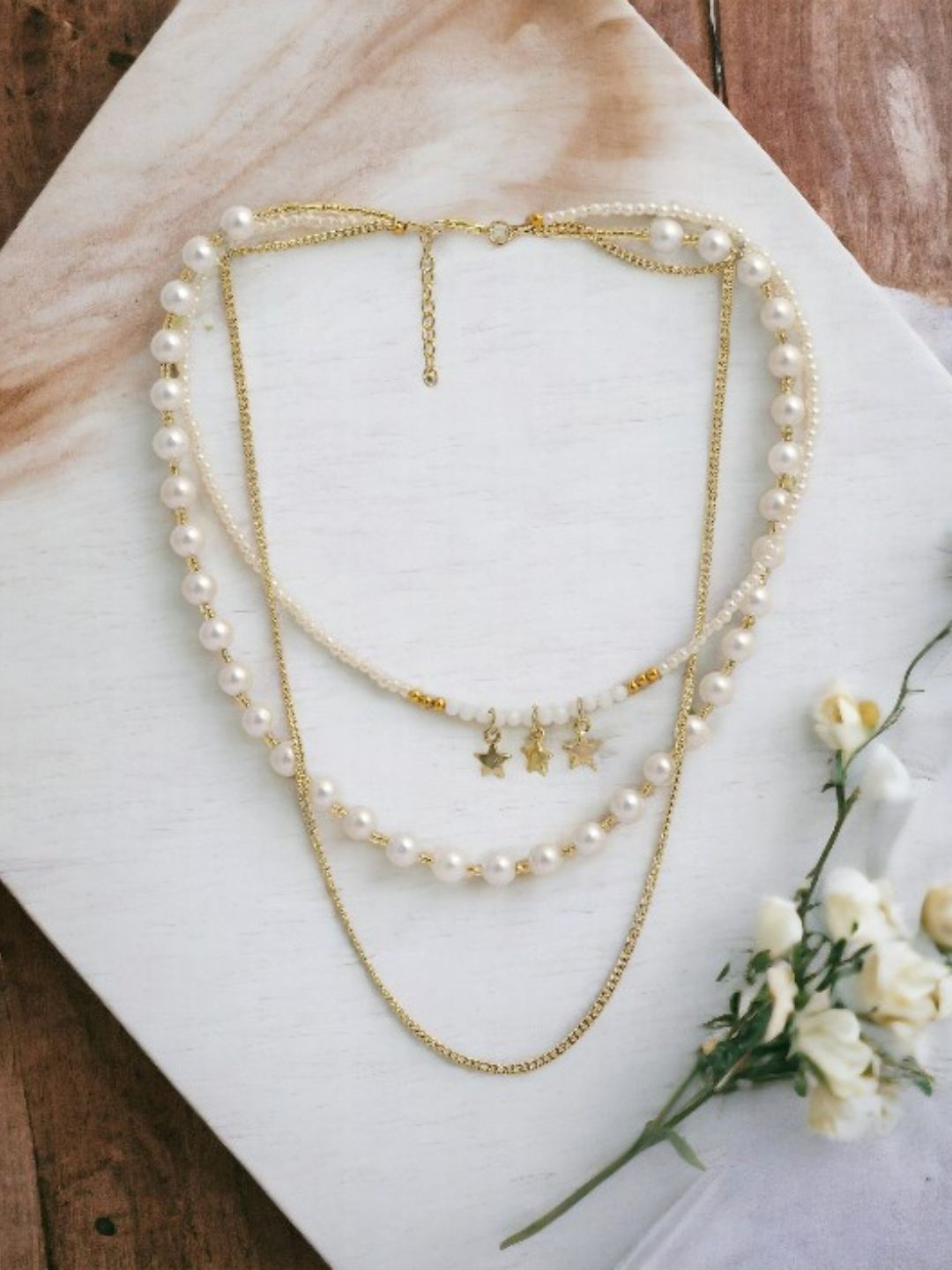 

VIVAZS Gold-Plated Beaded Layered Necklace