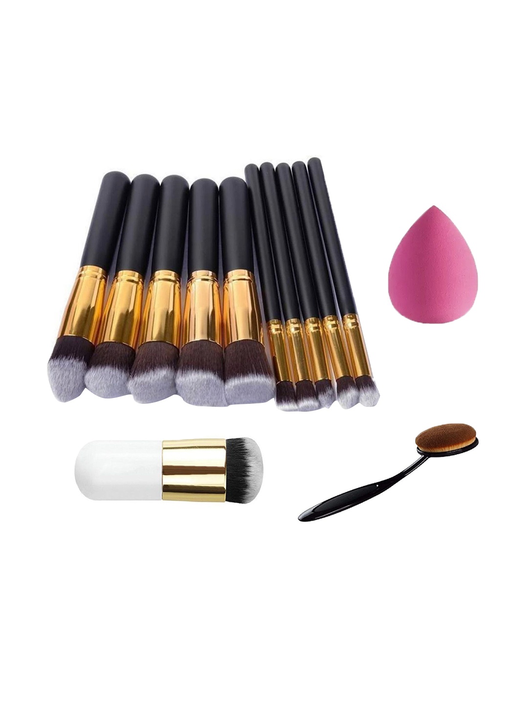 

zemglam Set Of 10 Makeup Brushes Kit With 1 Beauty Blender, 1 Foundation & 1 Oval Brush, Gold