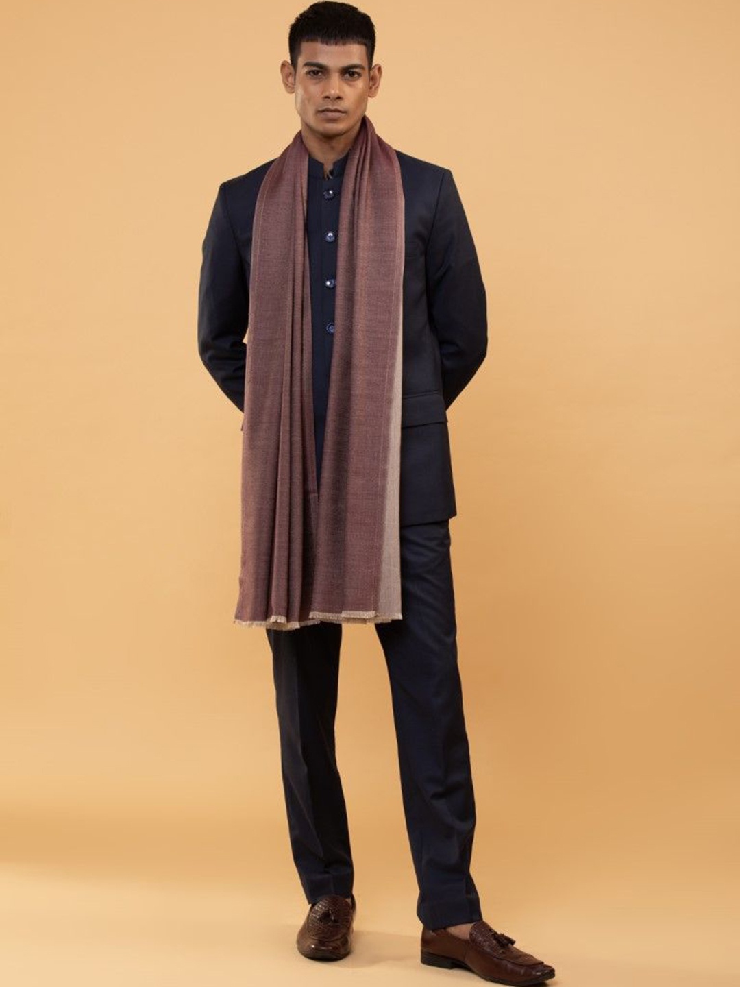 

MODARTA Woolen Fringed Border Shawl, Brown