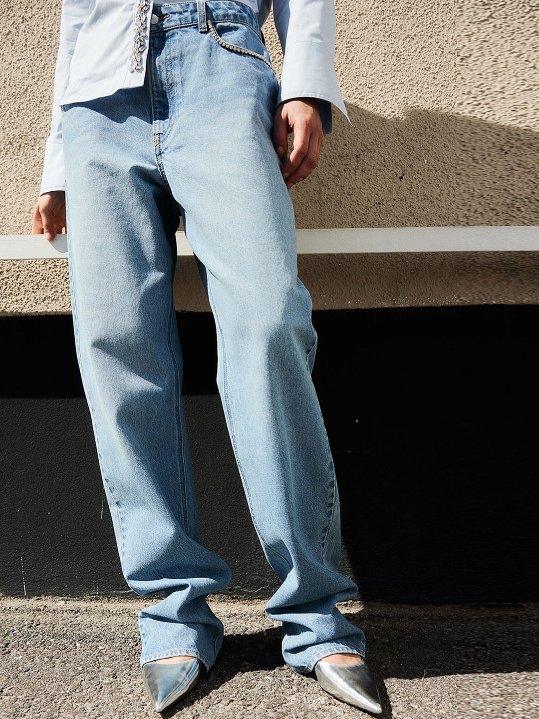 

H&M Rhinestone-Embellished Jeans, Blue