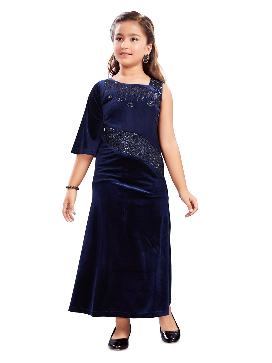 

Lei-Chie One Shoulder Velvet Maxi Dress, Navy blue