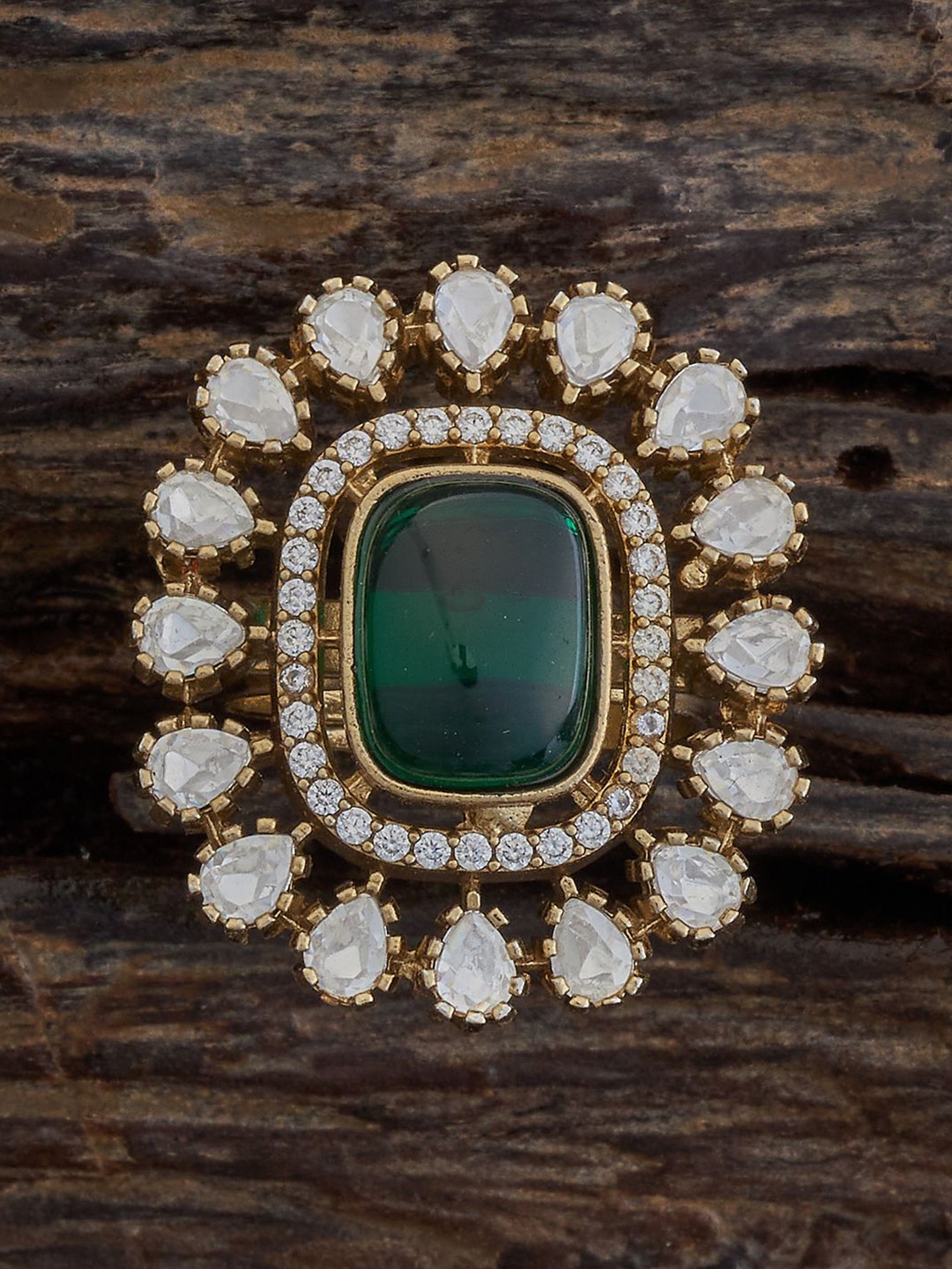 

Kushal's Fashion Jewellery Kundan-Studded Adjustable Finger Ring, Gold