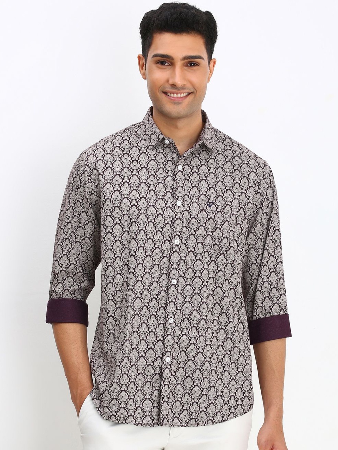 

Allen Solly Men Slim Fit Opaque Printed Casual Shirt, Purple