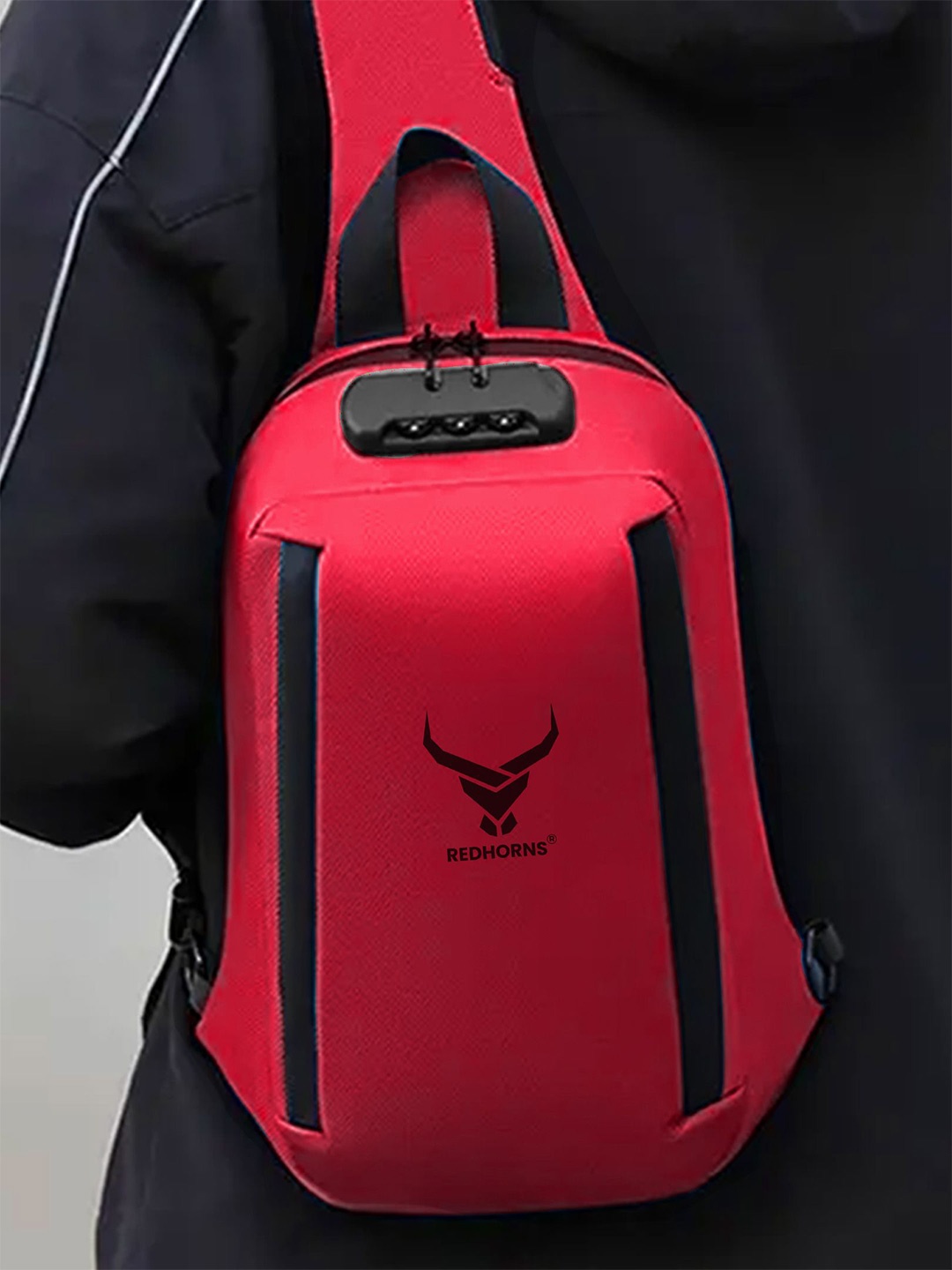 

REDHORNS Unisex Backpack with Anti-Theft, Red