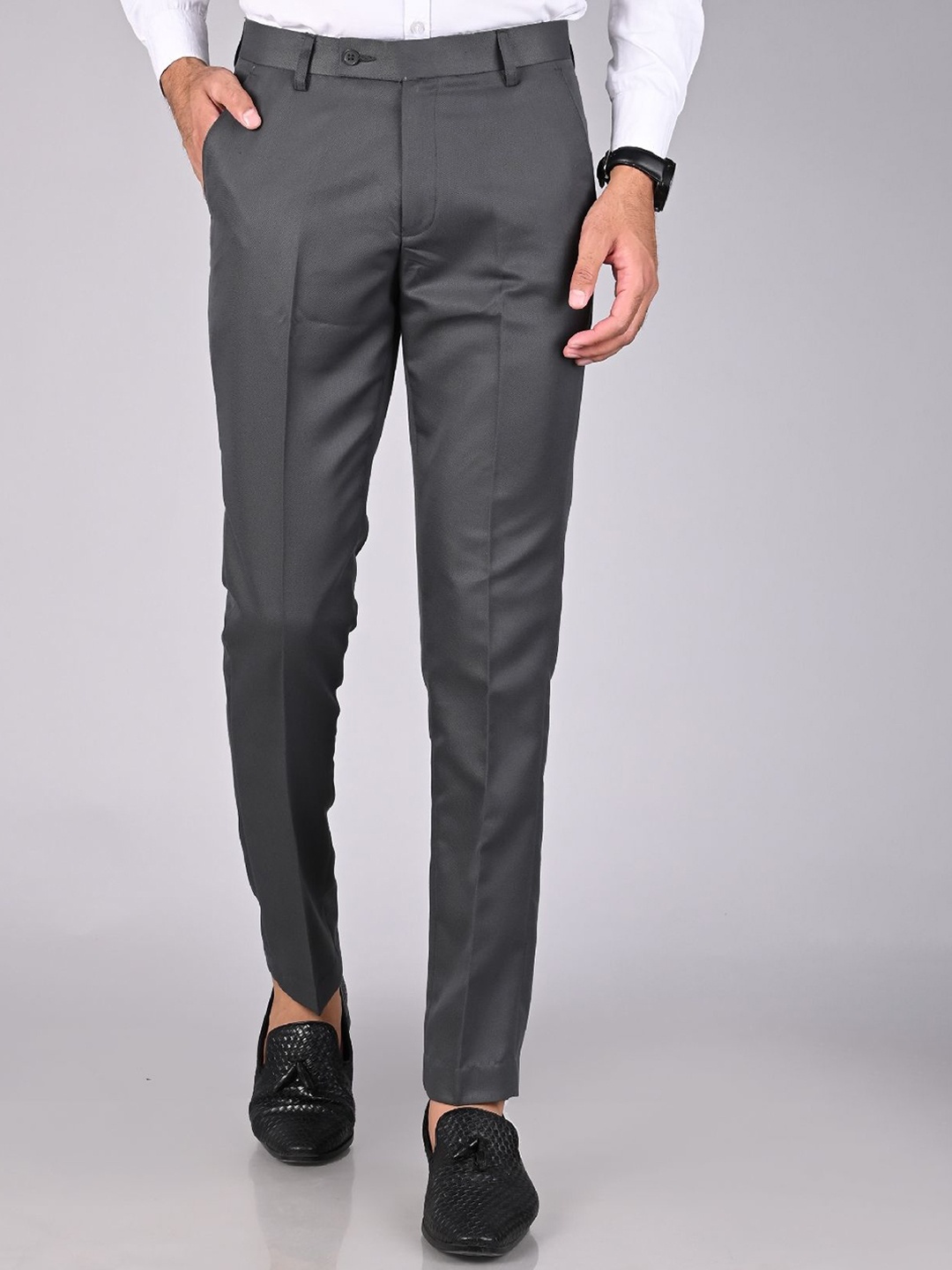 

MANCREW Men Smart Mid-Rise Easy Wash Formal Trousers, Grey