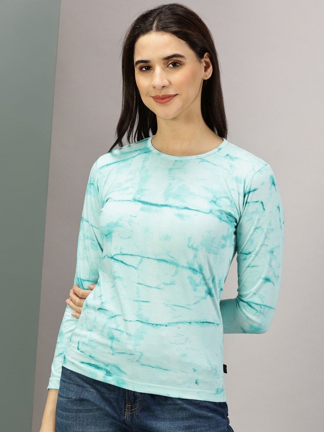 

Rodzen Women Tie and Dye Dyed Round Neck Cotton T-shirt, Green
