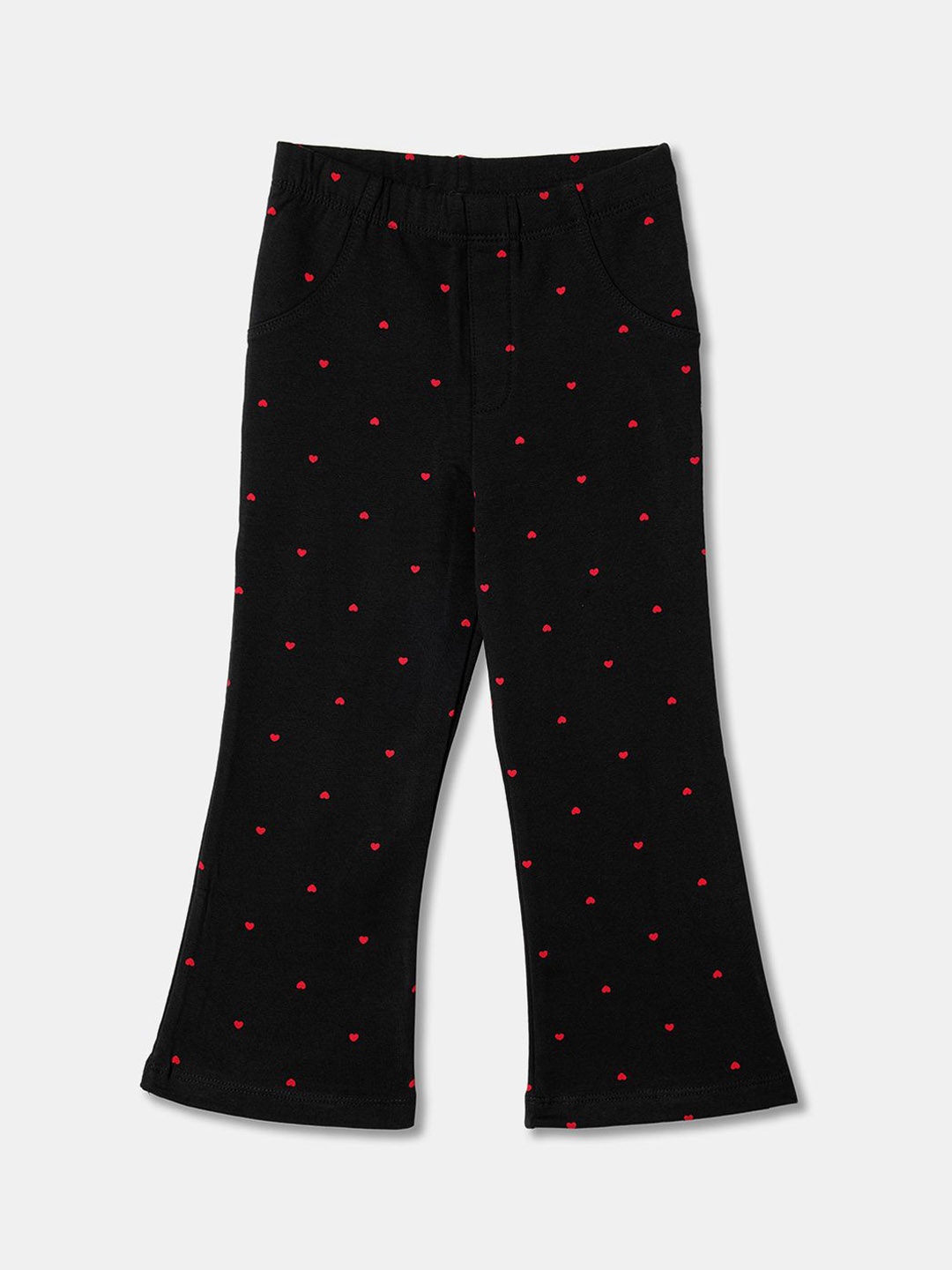 

R&B Girls Printed Cotton Bell Bottom Track Pants, Black