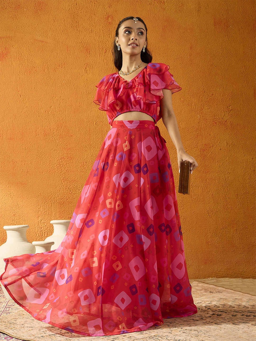 

Noh.Voh - SASSAFRAS Kids Girls Printed Ready to Wear Lehenga & Choli, Red