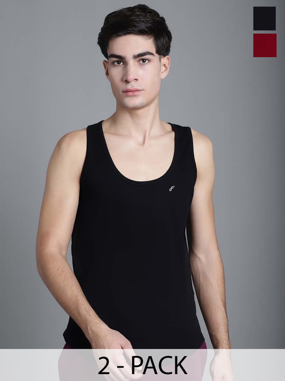 

FBAR Pack Of 2 Cotton Anti-Bacterial Innerwear Vest FBC-01-14, Black