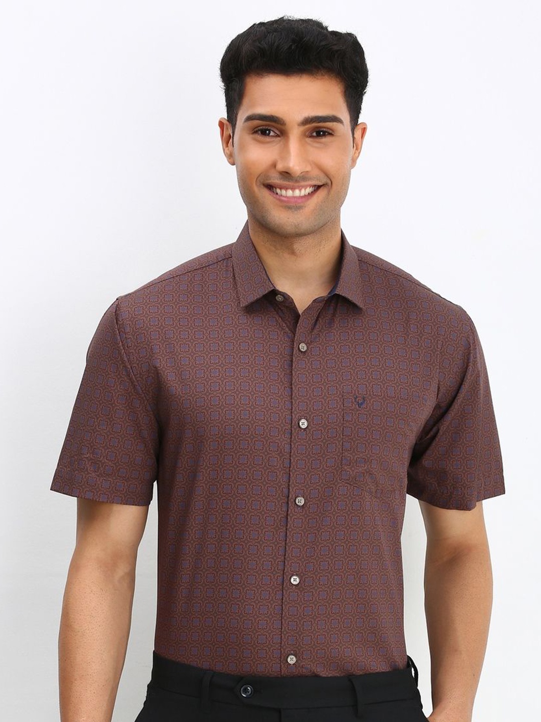 

Allen Solly Men Slim Fit Opaque Printed Formal Shirt, Brown