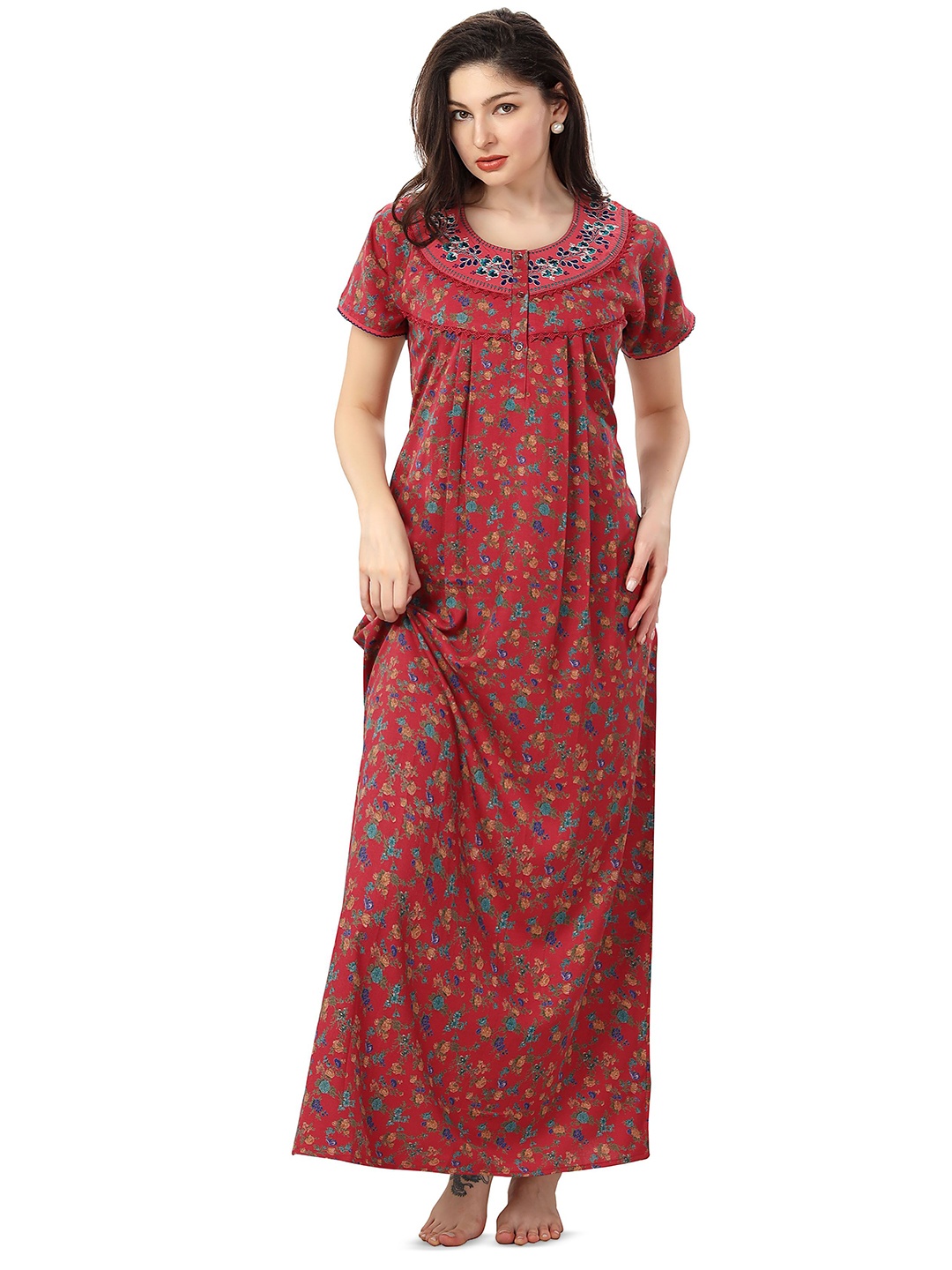 

Soulemo Women Floral Printed Maxi Nightdress, Pink