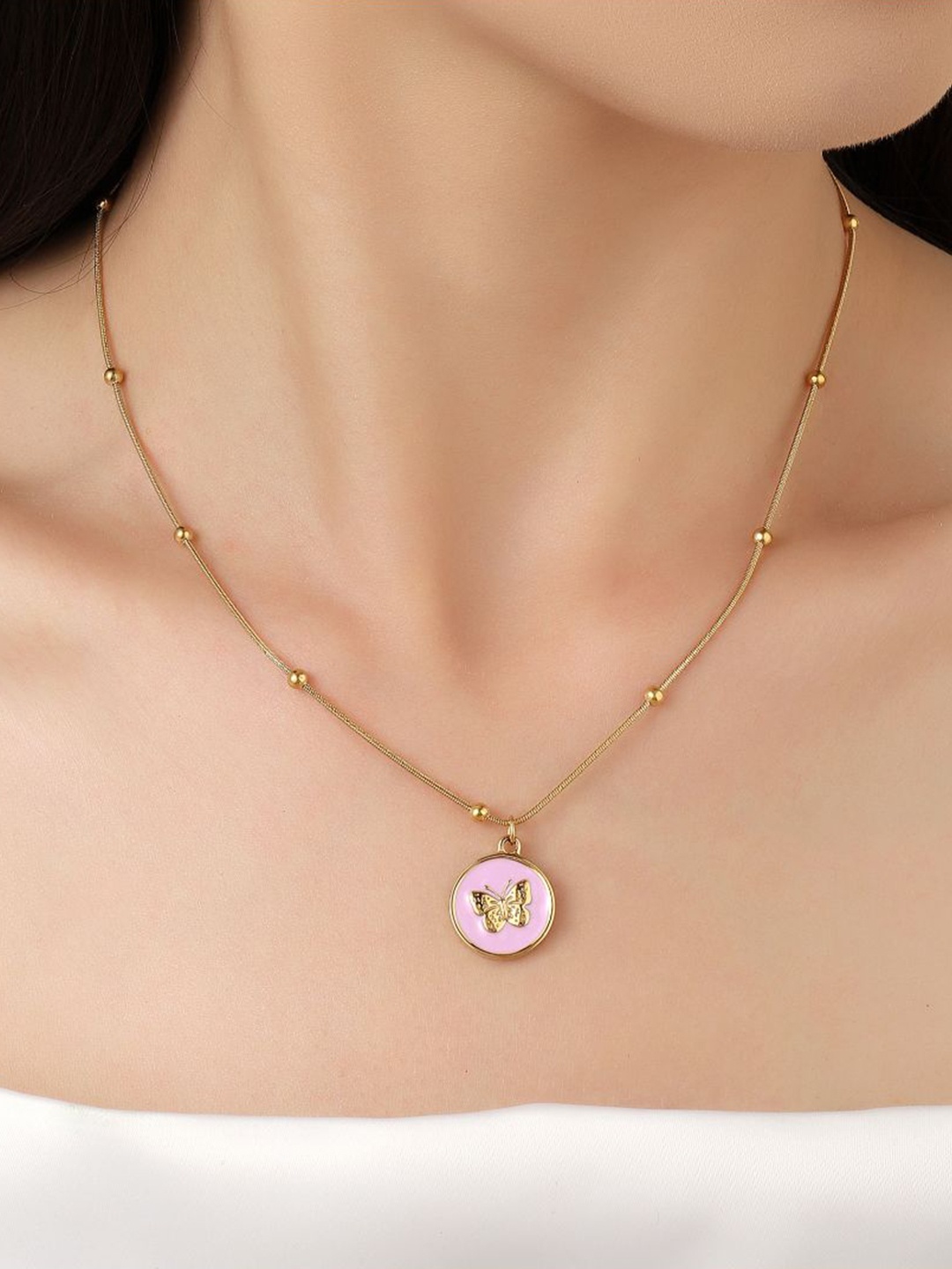 

SALTY Stainless Steel Butterfly Charm Pendant With Chain, Gold
