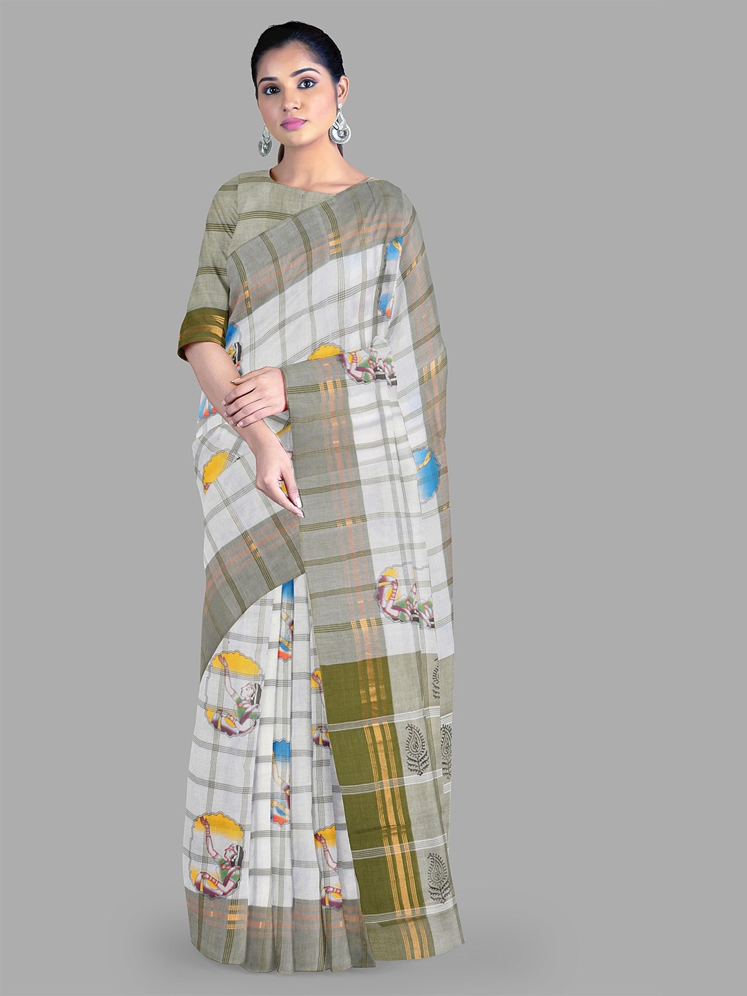 

The Chennai Silks Women Ethnic Motifs Printed Cotton Sarees, Off white