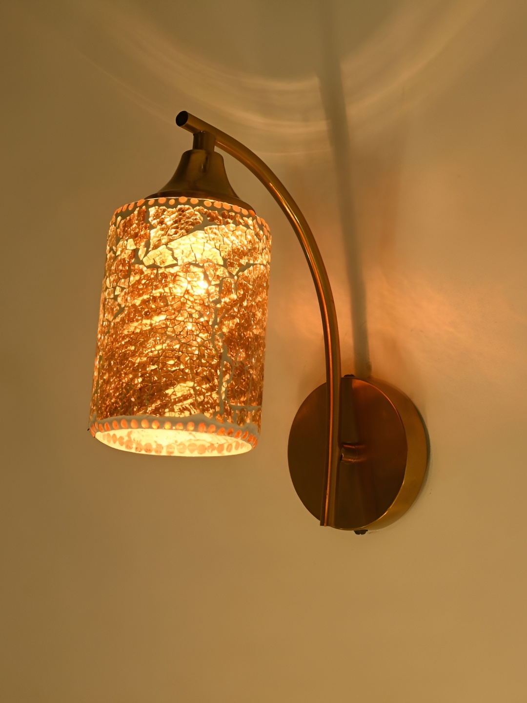 

Afast Orange-Coloured & Beige Textured Contemporary Cylindrical Shaped Glass Wall Lamp