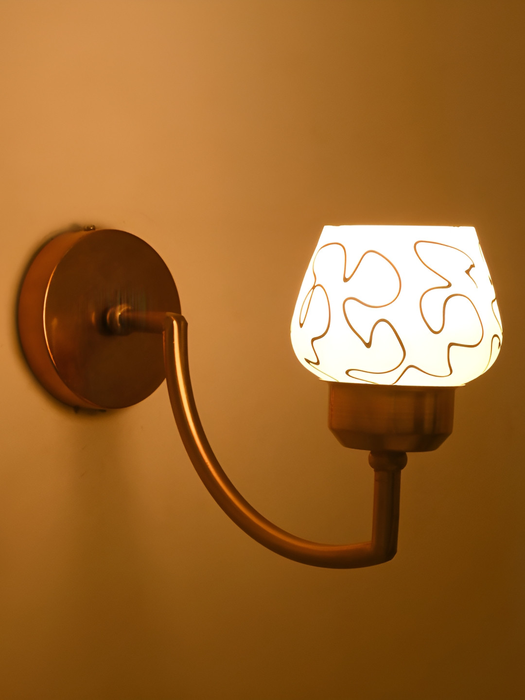 

Afast Gold-Toned & White Printed Bell Shaped Glass Wall Lamp