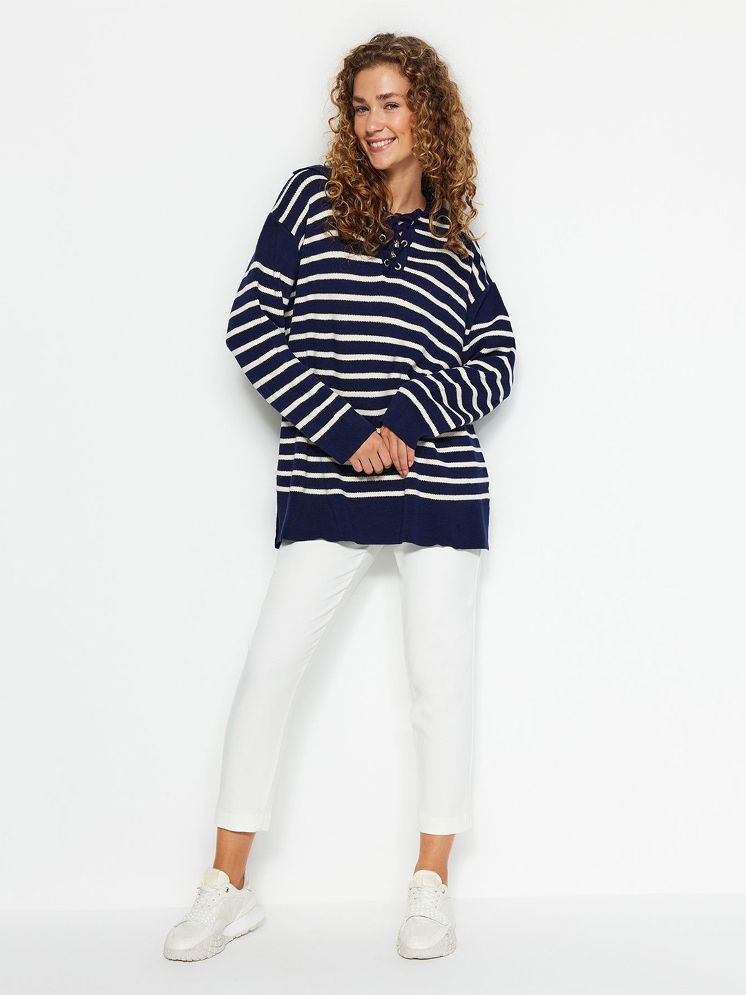 

Trendyol Women Striped Pullover, Blue