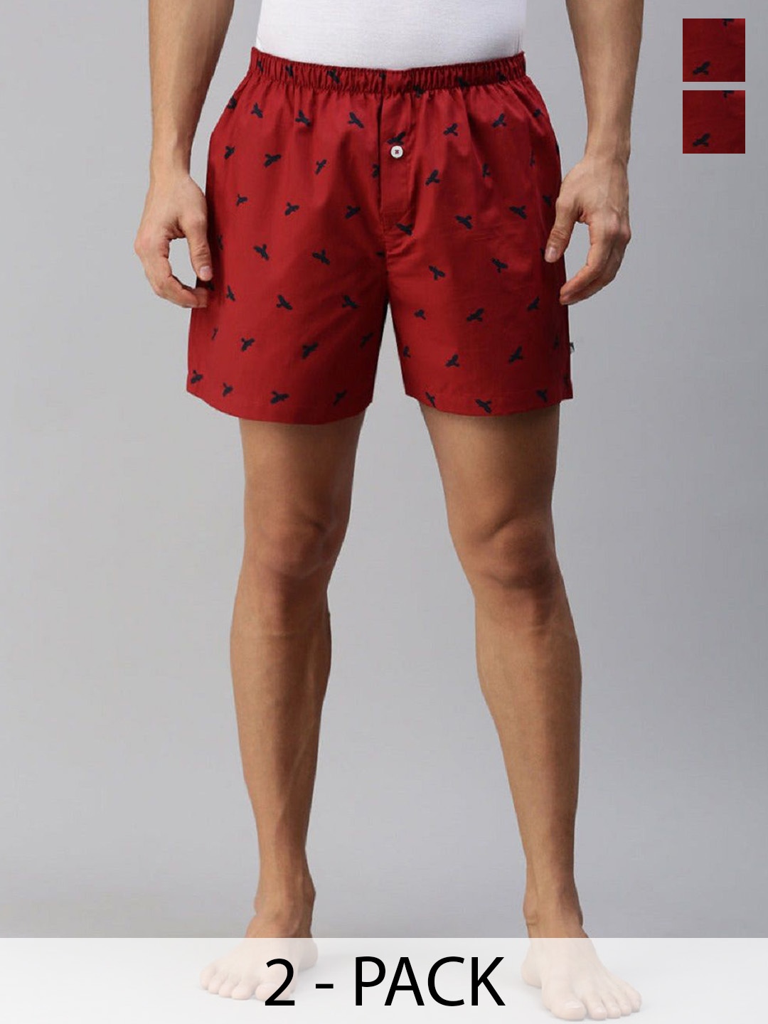 

Ramraj Pack Of 2 Cotton Printed Woven Boxers, Red