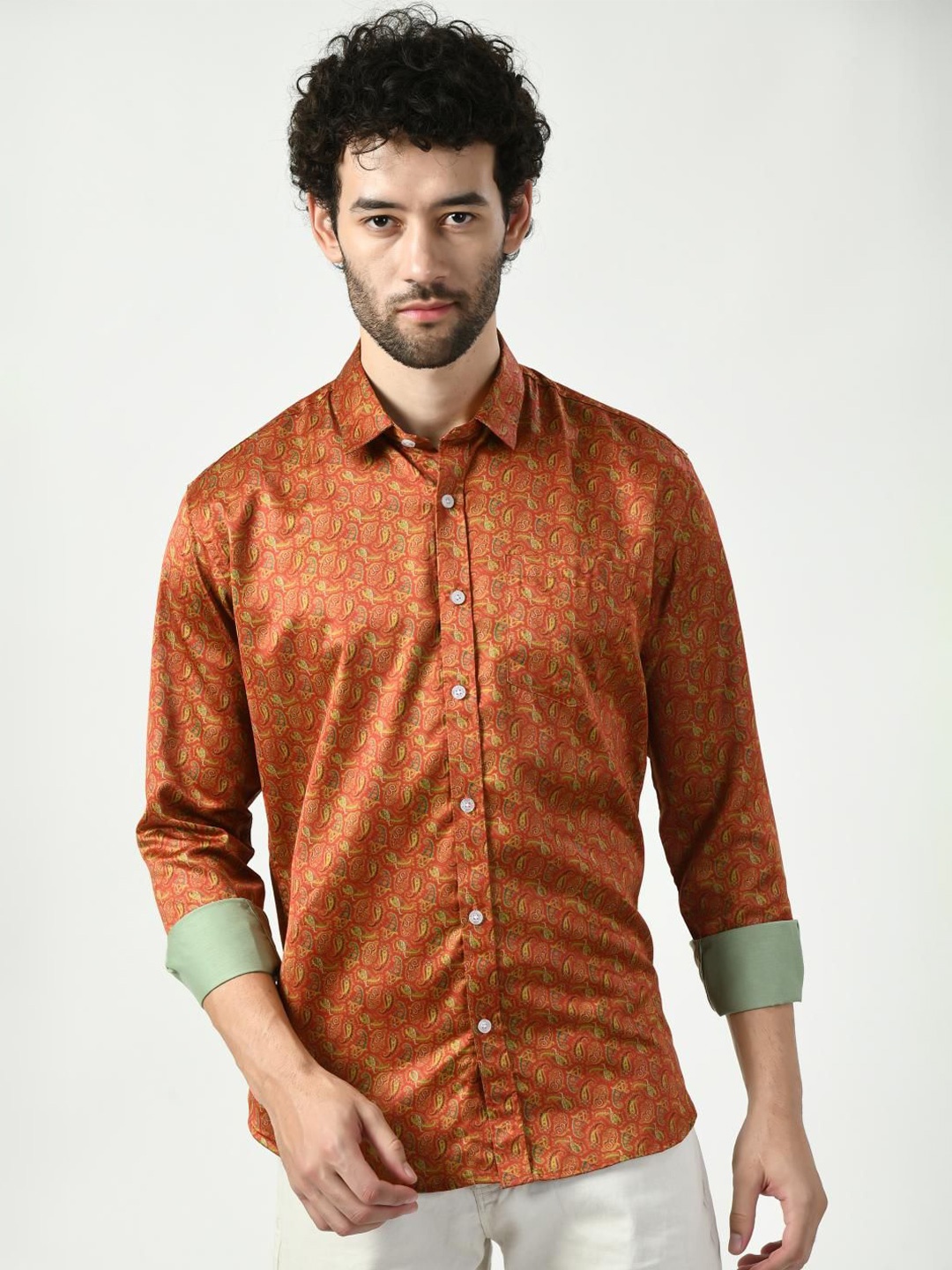 

PEBCO Men Classic Slim Fit Opaque Printed Casual Shirt, Brown