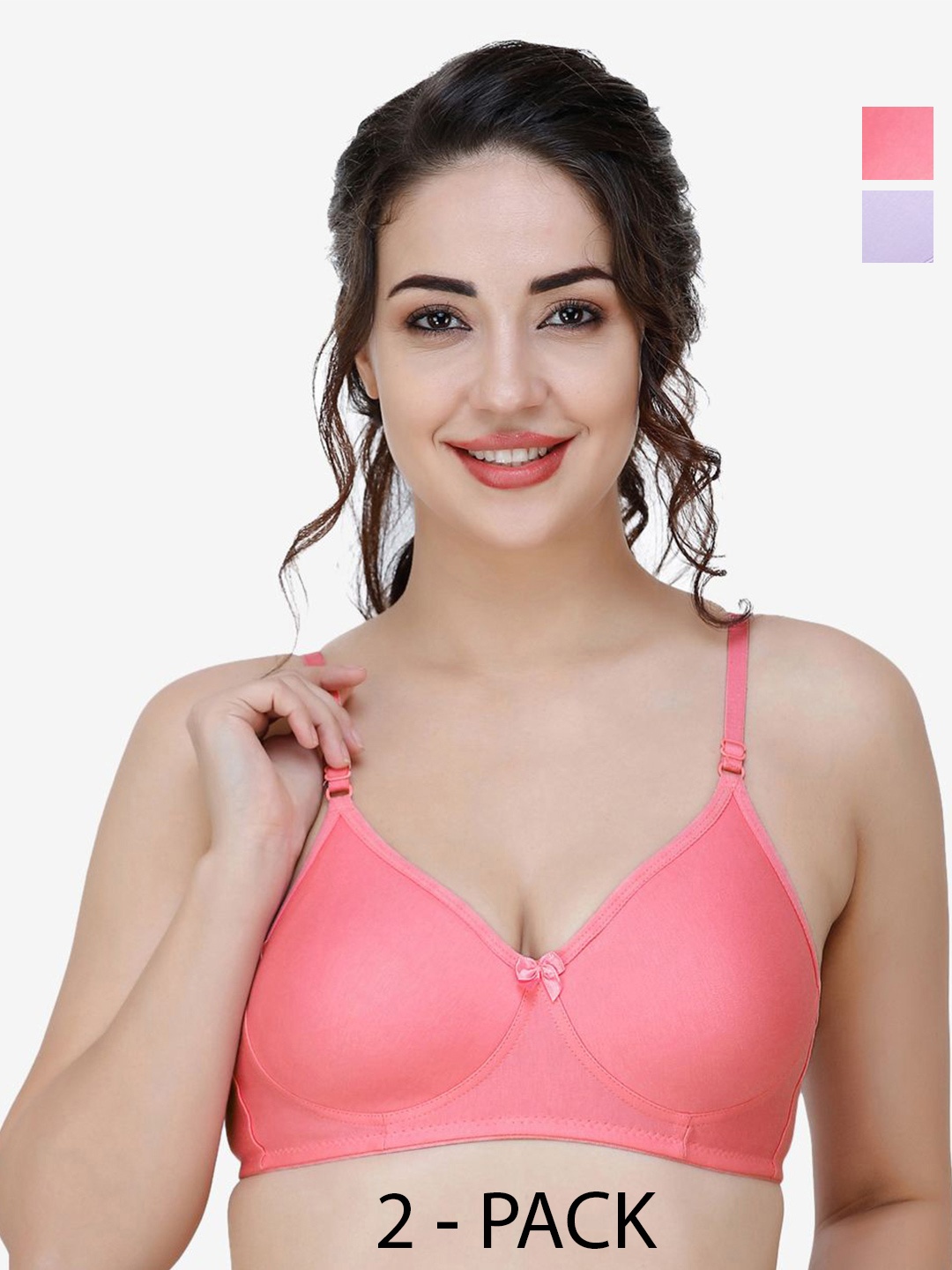 

Docare Women Pack Of 2 Full Coverage Non Padded T-shirt Bra, Peach