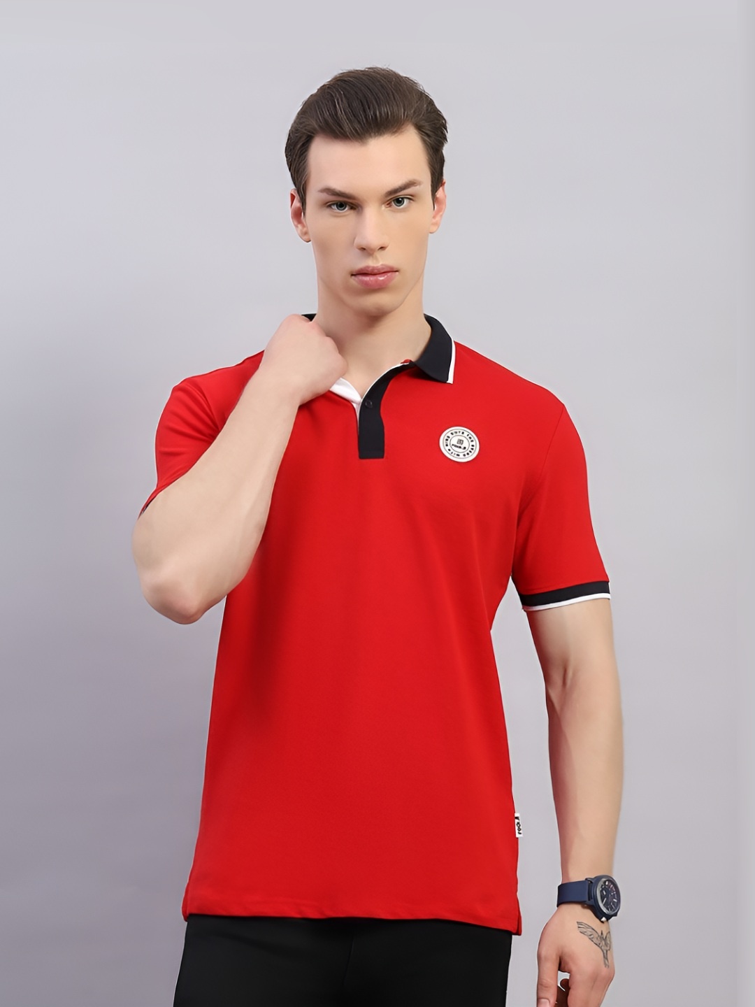 

rock.it Men Solid Polo Collar Cotton T-shirt, Red