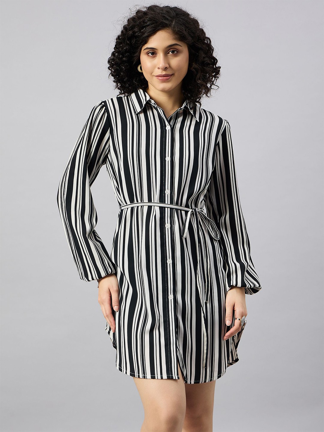 

The Roadster Lifestyle Co Striped Shirt Style Dress, Black