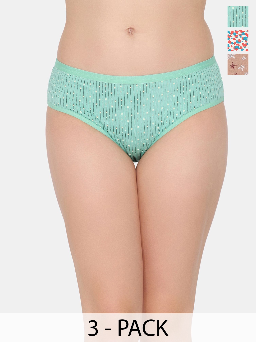 

Rosaline by Zivame Pack Of 3 Assorted Hipster Briefs- RO2074FASHDBRWN