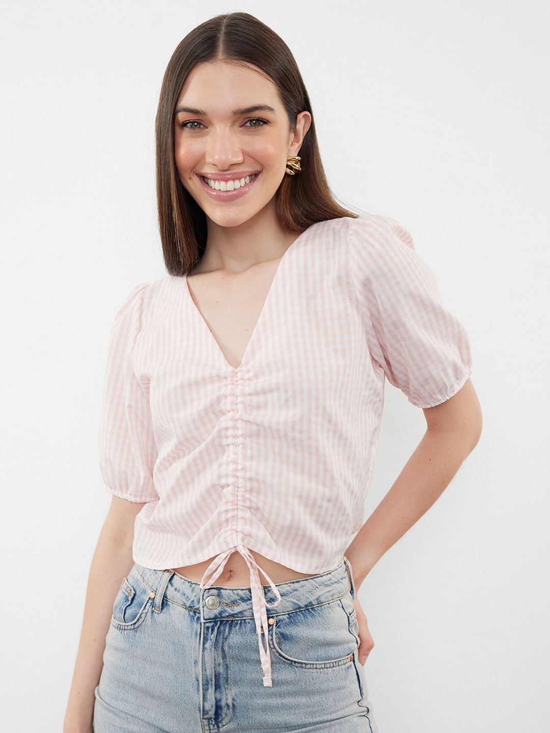 

Trendyol Striped Puff Sleeve Crop Top, Na